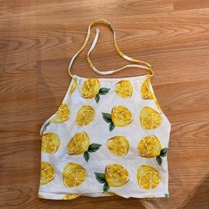 lemon print cropped halter top